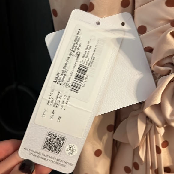 🌟 PROM 🌟AZAZIE ATELIER, “CYNDI” BLUSH PINK AND COPPER POLKA DOT MINI DRESS - Picture 12 of 13